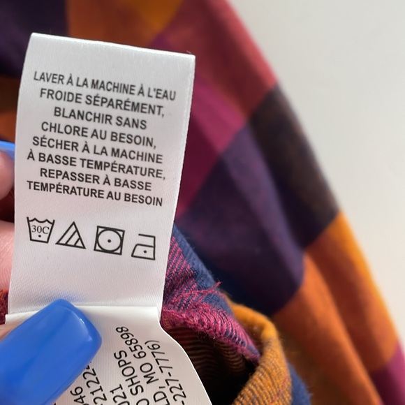 S Plaid button down long sleeve women’s top 100% cotton purple/pink/orange/navy - Picture 6 of 10